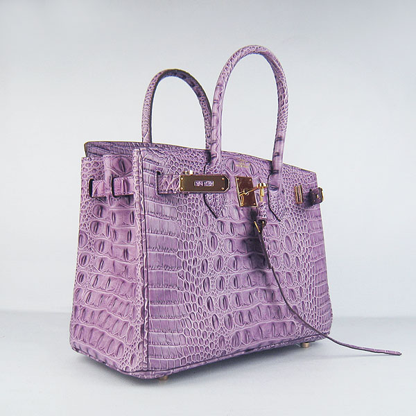 Replica Hermes Birkin 30CM Crocodile Head Veins Bag Purple 6088 On Sale - Click Image to Close